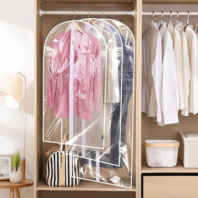 BALEINE 40'' Clear Garment Bags, 2 Packs PEVA Dress Bag for Closet Clothes Dresses Suit Coats Storage (Clear, 2PK)