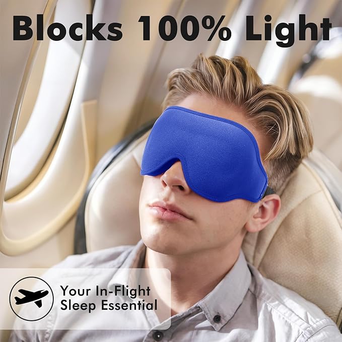 Sleep Eye Mask for Men Women, Weighted Sleeping Mask for Side Sleeper, Travel Blackout Night Blindfold Eye Shade Cover with Adjustable Strap (Sapphire)