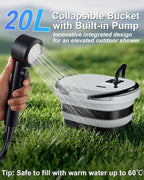 Spopal Portable Integrated Camping Shower with 20L Bucket, Temperature Measurement & Fruit Washing Mode, LED Digital Display, IPX8 Waterproof, 13000mAh Battery for Hiking, Travel, Car, Pet