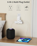 DEPOW Outlet Extender with 360° Rotating Plug, 6 AC Outlet Splitter (1875W/15A), Multi Plug Wall Outlet with Power Switch, White Outlet Adapter for Home Office Cruise Ship Travel Essential
