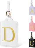 Personalized Initial Luggage Tags for Suitcase TSA Approved, White Leather Cute Luggage Tag with Privacy Cover Name Card, Embroidered Custom Luggage Tags Travel Baggage Tags Gifts for Women Kids(D)