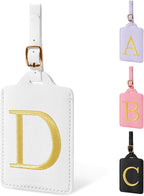 Personalized Initial Luggage Tags for Suitcase TSA Approved, White Leather Cute Luggage Tag with Privacy Cover Name Card, Embroidered Custom Luggage Tags Travel Baggage Tags Gifts for Women Kids(D)