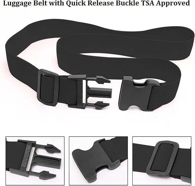 2 Pack Suitcase Straps, Bright Color Adjustable Luggage Belts, TSA Approved (Black)