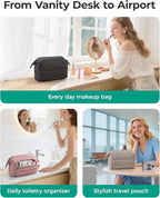 BAGSMART Travel Makeup Bag, Cosmetic Bag Small Make Up Organizer Case,Wide-open Pouch for Women Purse for Toiletries Accessories Brushes,Large Beige