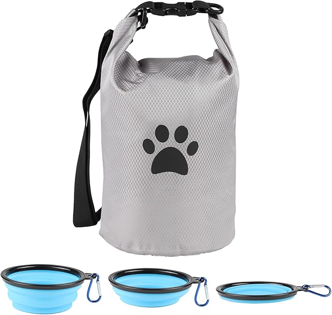 Dog Travel Bag,Travel Dog Food Container With 2pack Collapsible Dogs Travels Bowls,5l Dog Food Trave l Bag,Dogs Food Container,Bpa-Fre,Pet Safe,for Roadtrips,Home,Boarding,Camping and More/Grey