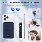 Magnetic Portable Charger for MagSafe with Built-in Cable,iWatch Charger,10800mAh Wireless Power Bank Travel Essentials,25W PD Fast Charging Battery Pack for iPhone 17/16/15/14/13/12,Apple Watch-Navy
