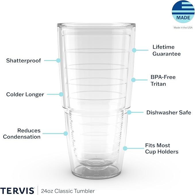Tervis Clear & Colorful Tabletop Made in USA Double Walled Insulated Tumbler Travel Cup Keeps Drinks Cold & Hot, 24oz, Red
