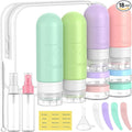 ME.FAN 18 Pack Travel Bottles for Toiletries, TSA Approved Travel Size Containers Set, Silicone Squeezable Portable Split Bottle, Travel Accessories for Conditioner, Shampoo, Lotion - Bright