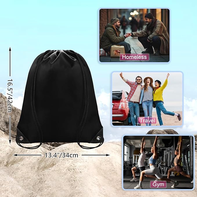 Grneric Drawstring Backpack Bulk 42 Pcs String Backpack Drawstring Bags Cinch Bag Sackpack for Men Women Gym (Black)