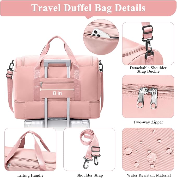 Extra Large Travel Duffle Bag,Carry on Overnight Weekend Bag with Shoes Compartment,Weekender Bags for Women for Travel Business Trips Sport Hospital