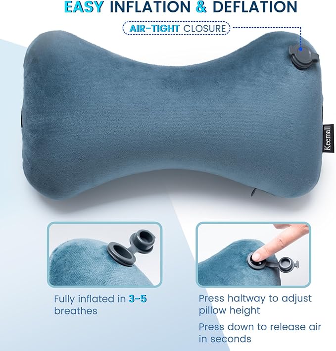 Keemall Inflatable Car Neck Pillow Driving , Blow Up Car Headrest Pillow for Car, Inflatable Travel Pillow for Camping, Neck Support for Office Chair - Adjustable Softness