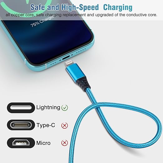 iPhone Charger 10FT 5Pack Apple MFi Certified Lightning Cable Fast Charging Nylon Braided USB-A to Lightning Compatible with iPhone 14/13 mini/14/13/12/11 Pro MAX/XR/XS/8/7/Plus/6S/SE/iPad