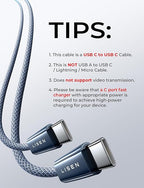 LISEN 240W USB C to USB C Cable【3.3ft+6.6ft+10ft/3 Pack】 Computer Security Cables Type C Charger Fast Charging Cord USB C Cable for iPhone 17 16 iPad MacBook Air Pro Samsung S25