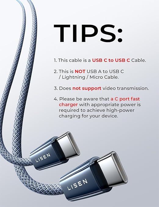 LISEN 240W USB C to USB C Cable【3.3ft+6.6ft+10ft/3 Pack】 Computer Security Cables Type C Charger Fast Charging Cord USB C Cable for iPhone 17 16 iPad MacBook Air Pro Samsung S25