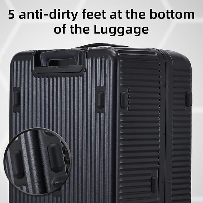 Kaleenie 2 pieces 20/29 Aluminum Frame Carry On and Checked Luggage Set with Side Opening, Lightweight Hardshell ABS+PC Trunk Suitcase with TSA Lock, 360° Universal Wheels & Adjustable Handle, Black
