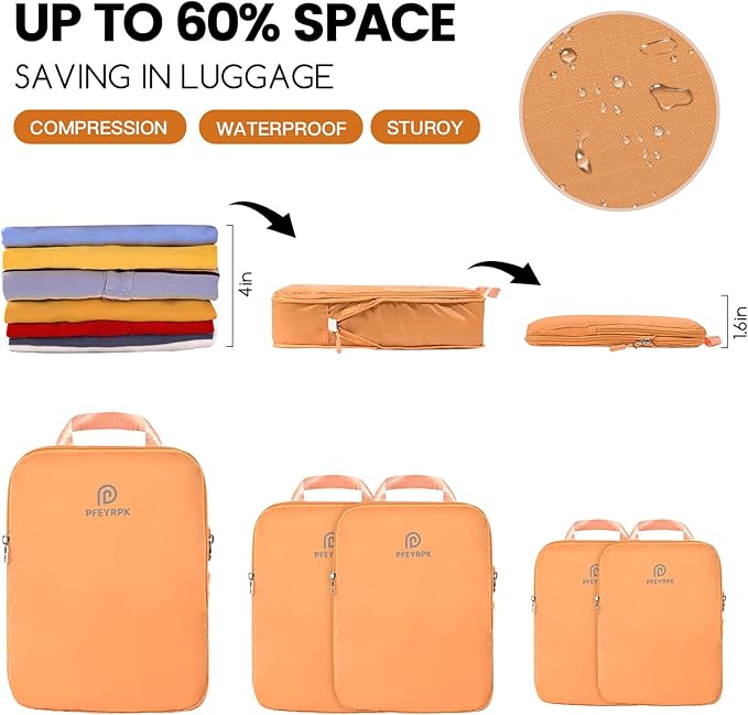 PFEYRPK Lightweight Compression Packing Cubes for Suitcases, Compressible Expandable Travel Packing Organizer with Clear Toiletries and Backpack Bag, Travel Essentials for Carry on Luggage 7 Set