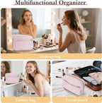 Noozion Makeup Bag Travel Toiletry Bag, Puffy Padded Cosmetic Bag for Women, Makeup Organizer Case, Wide-open Pouch Purse, Travel Essentials