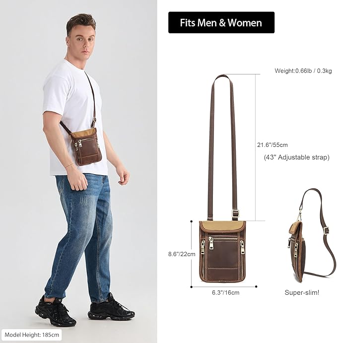 LANNSYNE Full Grain Leather Travel Wallet, Leather Cell Phone Belt Bag, Waist Pack Pouch, Neck Wallet Travel Pouch and Passport Holder for Men and Women Keep Valuables Safe