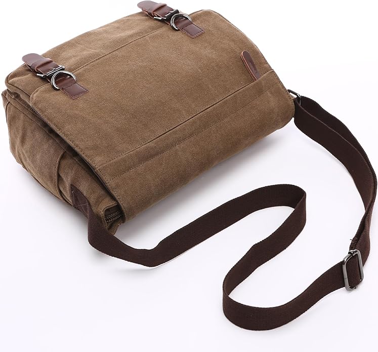 Evergoo Vintage Messenger Bag Unisex Shoulder Bags Canvas Satchel Cross Body Work Satchel Briefcase for 15.6 Inch Laptop