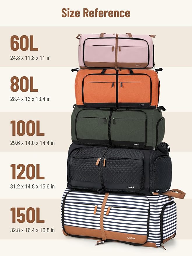 Lekesky Foldable Travel Duffel Bag for Women, 80L Large Duffle Bag with Separate Shoes Compartments & Straps, Carry On Weekend Bag for Women, Hospital, Overnight(Orange)