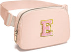 Gitus 6 7 8 9 10 Year Old Girl Gifts Belt Bag Fanny Pack Crossbody Bags with Initial Letter Patch Things for Teen Girls Easter Gifts for Girls Travel Essentials（Coral Pink-E）