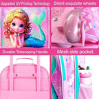 18" Kids Suitcase for Girls, 2Pcs Mermaid Carry on Luggage Set with Wheels, Cute Travel Rolling with 12" Toddler Backpack(Pink)