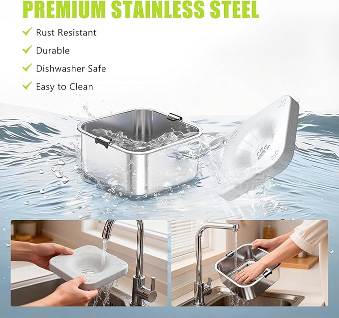 No Spill Dog Water Bowl 3L/101oz Stainless Steel Spill-Proof Dog Bowls, Anti-Splash Slow Drinking Water Bowls with Floating Disk for Messy Drinkers, Home & Travel Use (Light Gray)