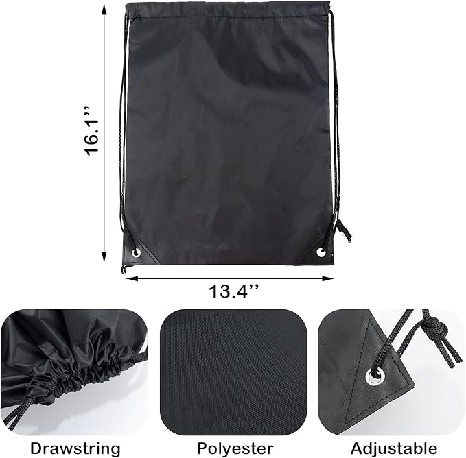 BlingKingdom 2 Pack Drawstring Backpack Bags Sturdy Gym Bag Sports Cinch Sack String Lightweight Backpack PE Storage Bags for Swimming, Travel, Beach, Holiday (Black)