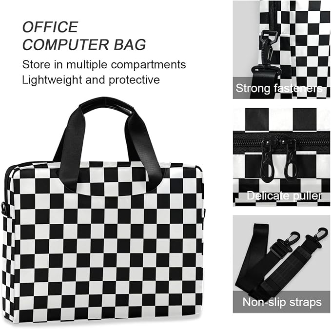 Waving Checkered Flag Car Racing Laptop Case, 15.6 inch Laptop Bag, Waterproof Laptop Sleeve, Laptop Briefcase for Women & Men