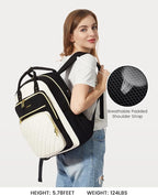 LOVEVOOK Lunch Backpack for Women, 15.6 Inch Laptop Bag with Insulated Cooler Lunch Box, Work Backpack for Teacher Nurse, Travel Backpack Lunch Bag for Camping Picnic Daily Use, Black Beige