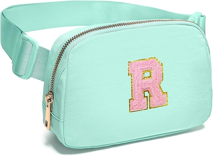 Gitus Belt Bag Fanny Pack Crossbody Bags with Initial Letter Patch Cute Stuff Birthday Gifts for Teenager Girls Trendy Preppy Stuff for Teen Girls Cool Stuff for Teens (Mint Green-R)