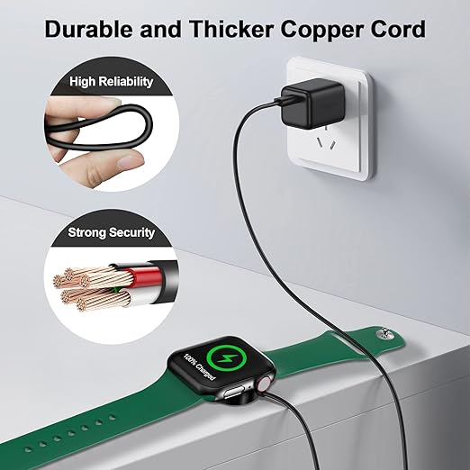 𝟐𝟎𝟐𝟔 𝐔𝐩𝐠𝐫𝐚𝐝𝐞𝐝 for Apple Watch Charger Magnetic Fast Charging Cable [Portable] Magnetic Wireless Charging Compatible with iWatch Series Ultra/8/7/6/SE/SE2/5/4/3/2/1-[6.6FT/2M] Black