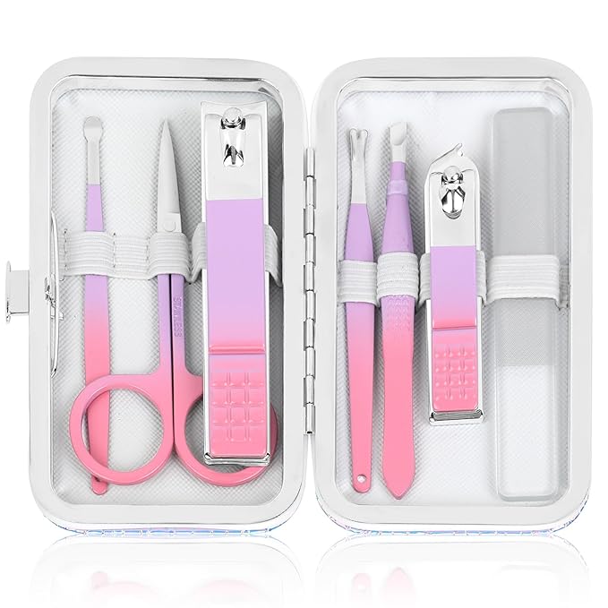 Women's Nail Clipper Set Travel Manicure Kit with Glass Nail File Stainless Steel Nail Clippers Case Nail Grooming Kit Gift