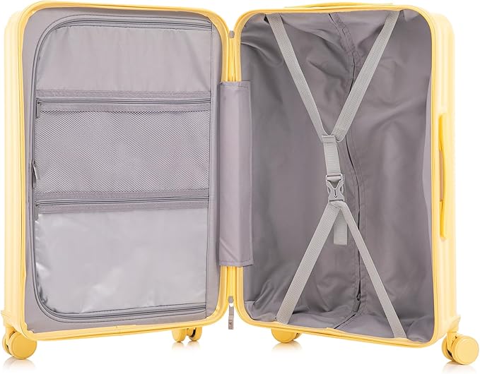 Luggage Sets 3 Piece with Double Spinner Wheels, Carry on Hardshell ABS Suitcases Set with TSA Lock, Lghtweight Checked Luggage for Different Travelling (Yellow, 20"/24"/28")