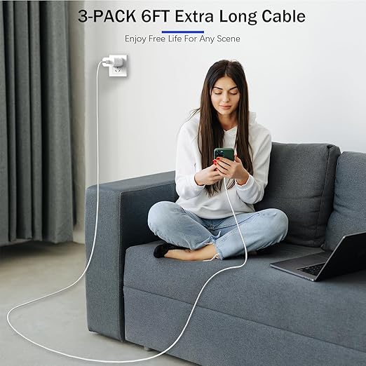 【Apple MFi Certified】Fast Charger iPhone,Fast i Phone Charging Cord 3Pack i Phone Charger Fast Charging Plug Block 6FT USB C to Lightning Cable for iPhone 14/14 ProMax/Plus/13 Mini/12/11/XR/XS,AirPods