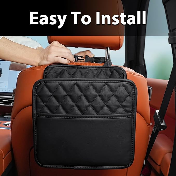 FrgKbTm Car Seat Back Organizer, Waterproof Car Backseat Organizer with Cup Holders Large Capacity Hanging Car Storage Bag for Phones Documents Cups Bottle Travel Compatible with Most Vehicles