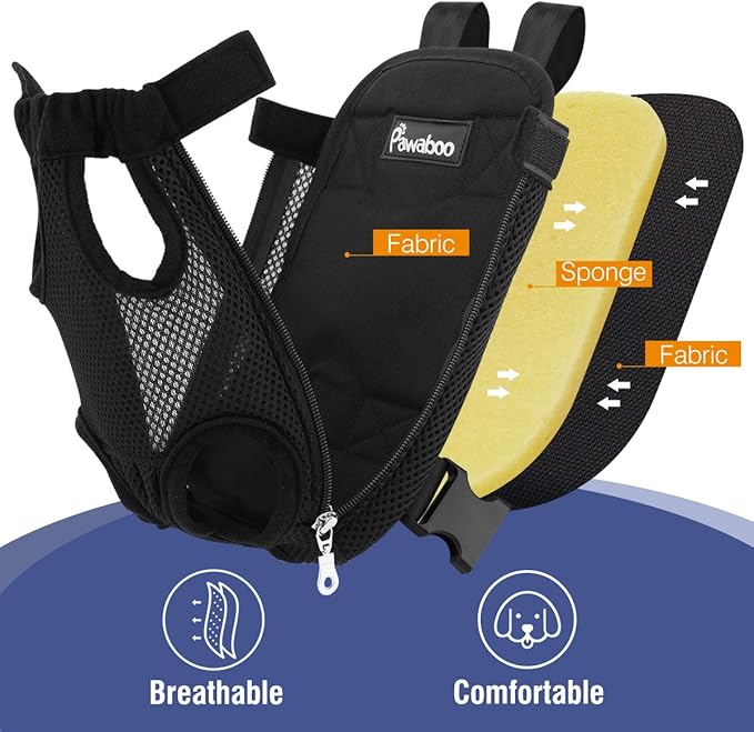 Pawaboo Pet Carrier Backpack, Adjustable Pet Front Cat Dog Carrier Backpack Travel Bag, Legs Out, Easy-Fit for Traveling Hiking Camping for Small Medium Dogs Cats Puppies 8-12lbs, Large, Black