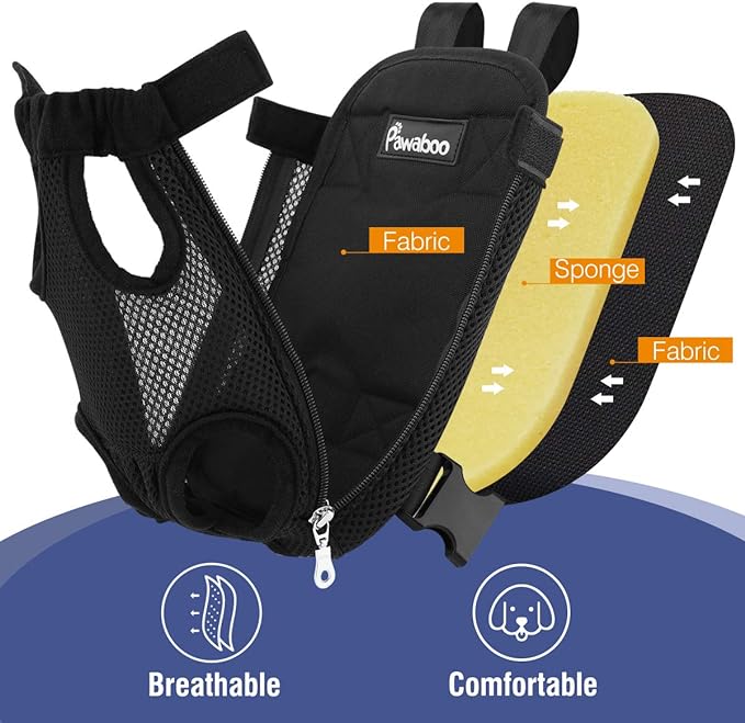 Pawaboo Pet Carrier Backpack, Adjustable Pet Front Cat Dog Carrier Backpack Travel Bag, Legs Out, Easy-Fit for Traveling Hiking Camping for Small Medium Dogs Cats Puppies 13-16lbs, Extra Large, Black