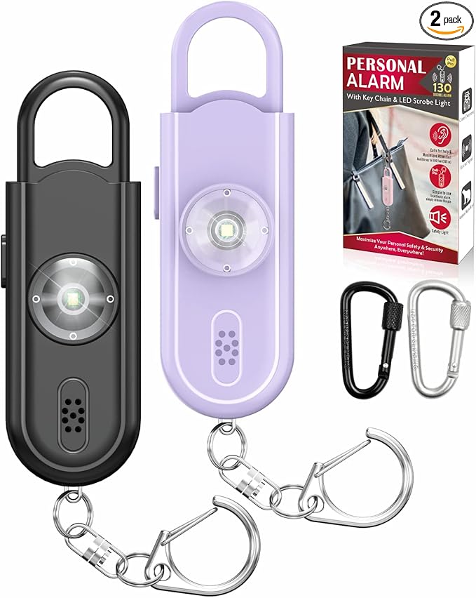 Safe Sound Personal Alarm, 2 Pack 130 dB Loud Siren Song Emergency Security Alarm Keychain with Strobe LED Light, Personal Sound Safety Siren for Women, Men, Children, Elderly