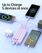 RONEGN Portable Charger with Built in Cable -20000mAh Fast Charging Power Bank USB C Slim 22.5W LED Display Battery Pack 5 Outputs & 3 Inputs for Travel Essentials iPhone Samsung Phones Purple