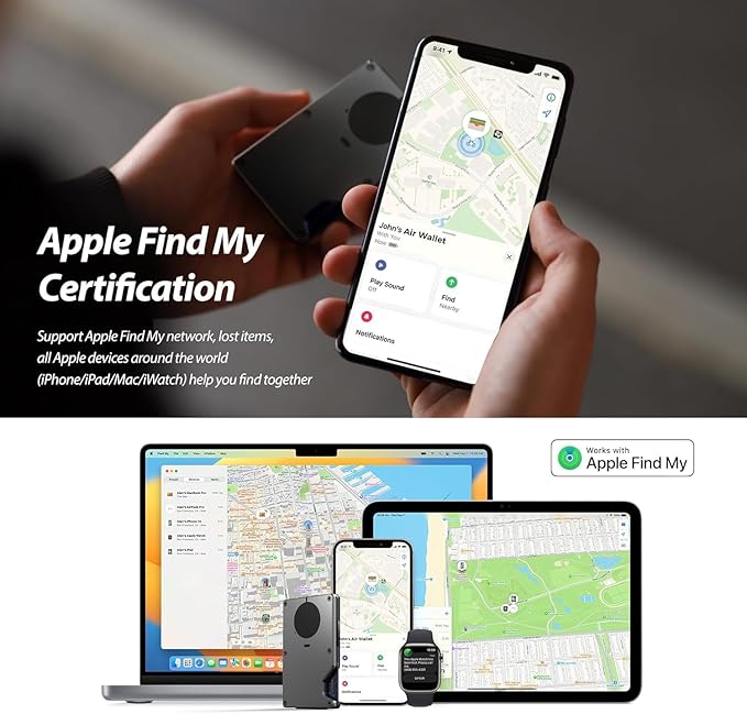 Air Wallet,Minimalist Wallet With Built In Airtag Chip, Rfid Blocking Credit Card Holder,Slim Wallet For Men,Compatible With Apple Find My Ios Only,Detachable Money Clip (Minimalist, Gray)