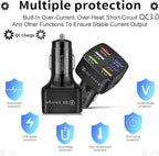 Amiss Car Charger Adapter, 6 USB Multi Port, Fast Charger, Include QC 3.0 and 5 Other Ports, Car Interior Accessories, Fit for iPhone 13/12/11/pro, Samsung Galaxy/Note S10/S9/S8, Android - Black