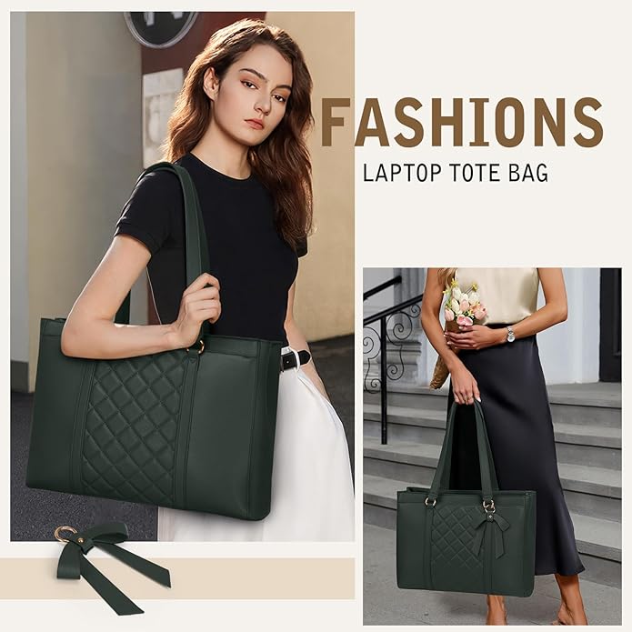 RAINSMORE Laptop Bag for Women 15.6 Inch Work Tote Bags Waterproof Leather Laptop Tote Professional Computer Briefcase