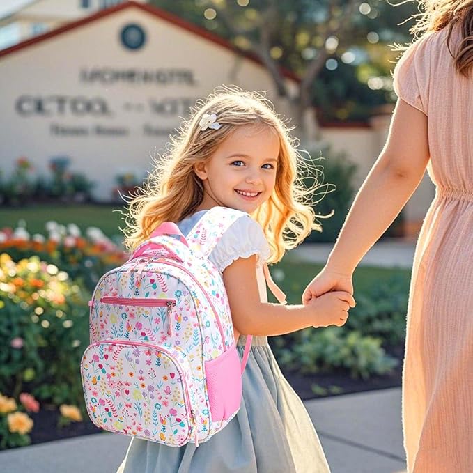 RHCPFOVR Kids Backpack for Girls - Girls Backpack 3-8 Ages Flower for Kids 15 Inch School Bookbag for Kindergarten Elementary School Bookbag for Girl 1st 2nd Grade