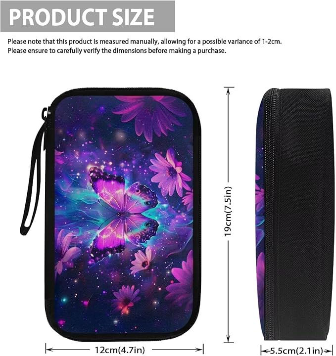 Purple Floral Butterfly Print Electronic Organizer Travel Universal Accessories Storage Bag Portable for Hard Drives, Cables, Memory Sticks, Charger, Phone, USB, SD Cards