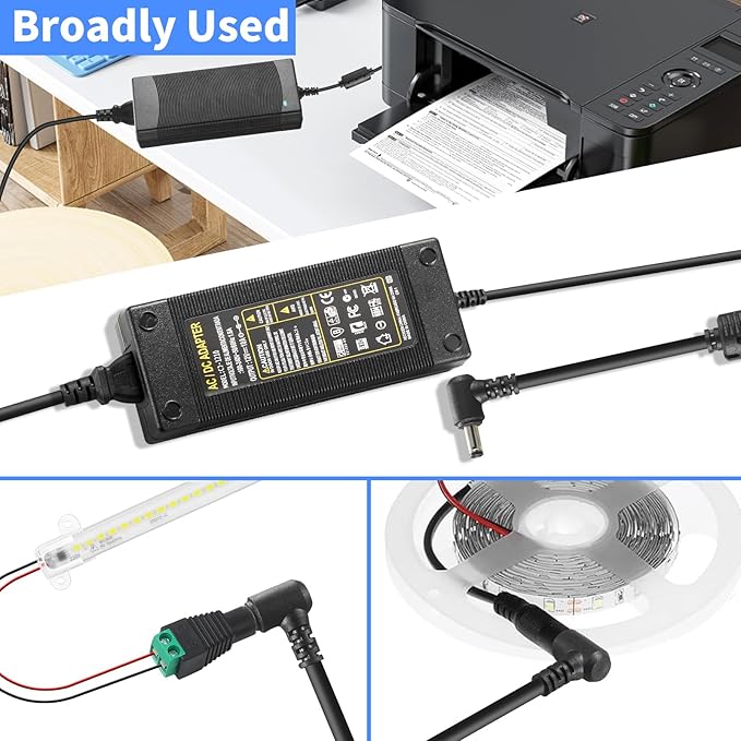 12V 10A Power Supply 120W 100V~240V AC to DC Adapter Converter Transformer,12 Volt 10 Amp Power Supply Adapter with 5.5mm x 2.5mm&2.1mm DC Output Jack for 12V Printe LED Strip Light CCTV Camera