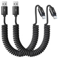 LISEN Coiled USB C Cable, 2 Pack for Android Auto & CarPlay Cable, Short USB A to USB C Cable Compatible with iPhone 17/16/15, Samsung Galaxy S25/S24/S23 A15/A14, Google Pixel 9/8, Space Black 6FT