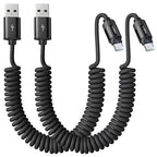 LISEN Coiled USB C Cable, 2 Pack for Android Auto & CarPlay Cable, Short USB A to USB C Cable Compatible with iPhone 17/16/15, Samsung Galaxy S25/S24/S23 A15/A14, Google Pixel 9/8, Space Black 6FT