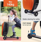 2-in-1 Ride-On Scooter Suitcase for Kids & Adults, 20” Foldable Hardshell Carry-On Luggage for Travel, Lightweight Kids Scooter Bag with Wheels