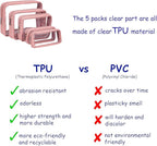 Remobia Hicol TSA Approved 5-Piece Diaper Bag Organizer Pouch Set Clear Waterproof TPU Kids Toiletry Storage Set Travel Packing Clutch Cube Bags for Baby Nursing (Pink Leather)